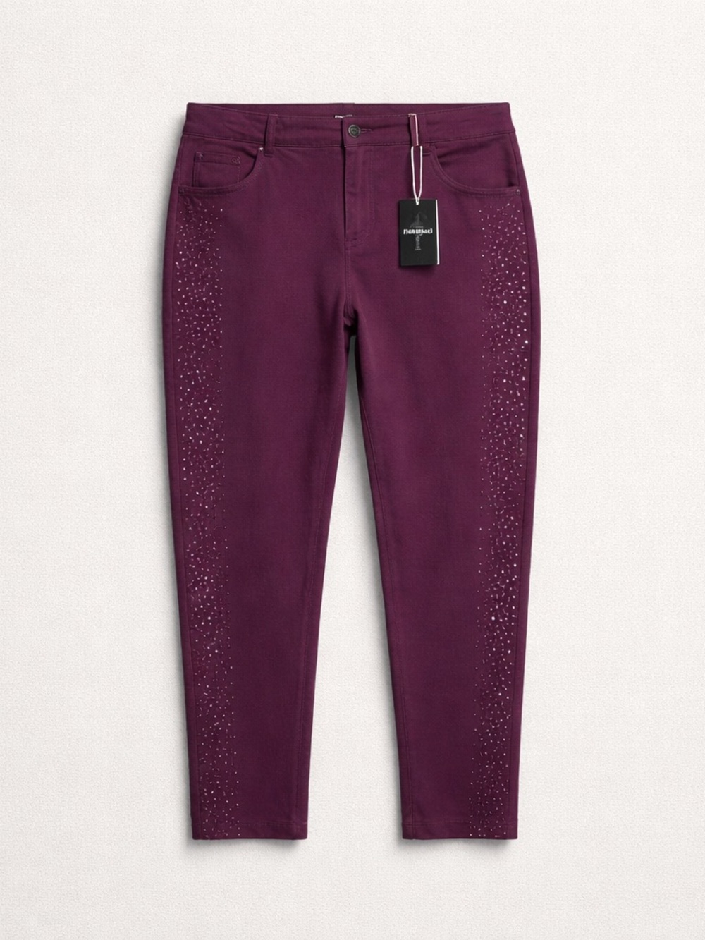 Embellished Plum Tapered Pants